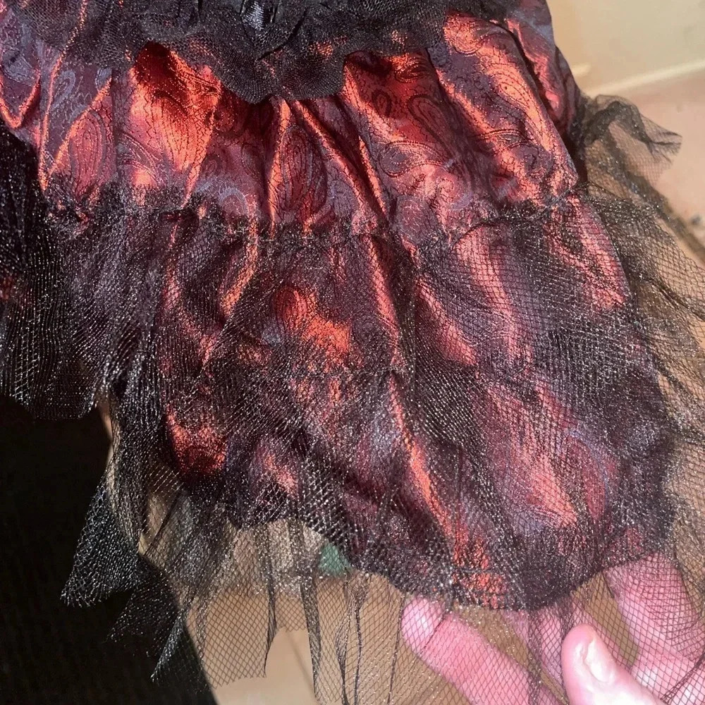 Lolita Ruffle and lace mini skirt in Maroon King Brocade Size Small - Picture 7 of 13